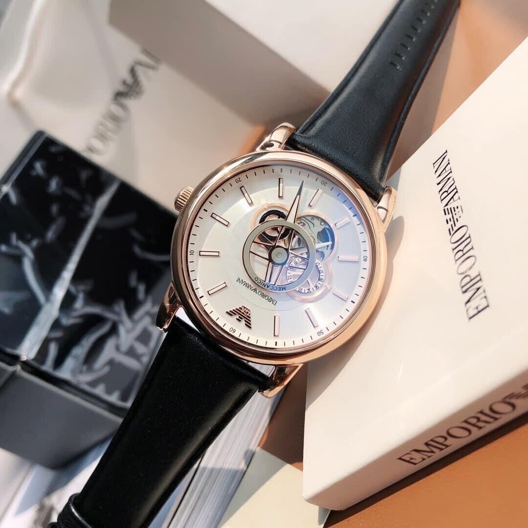  Shop Authentic Emporio Armani Luigi Automatic Silver Dial Black Leather Strap Watch For Men - AR60013 - Luxxuri