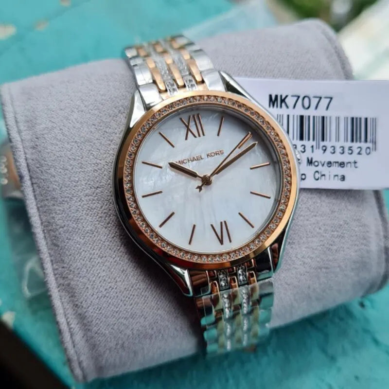  Shop Authentic Michael Kors Mindy Three Hand White Dial Two Tone Steel Strap Watch For Women - MK7077 - Luxxuri
