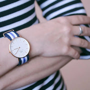  Shop Authentic Daniel Wellington Classic Trinity White Dial Three Tone Nylon Strap Watch For Women - 0509DW - Luxxuri