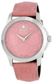  Shop Authentic Gucci G Timeless Quartz Candy Pink Dial Pink Leather Strap Watch For Women - YA1264030 - Luxxuri