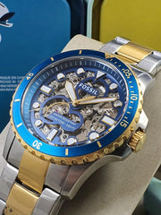  Shop Authentic Fossil FB-01 Automatic Skeleton Blue Dial Two Tone Steel Strap Watch for Men - ME3191 - Luxxuri