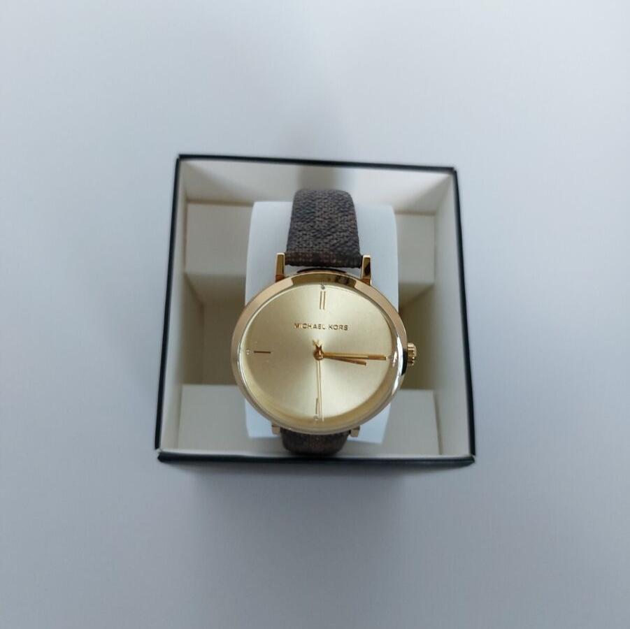  Shop Authentic Michael Kors Jayne Three Hand Gold Dial Brown Leather Strap Watch For Women - MK7129 - Luxxuri