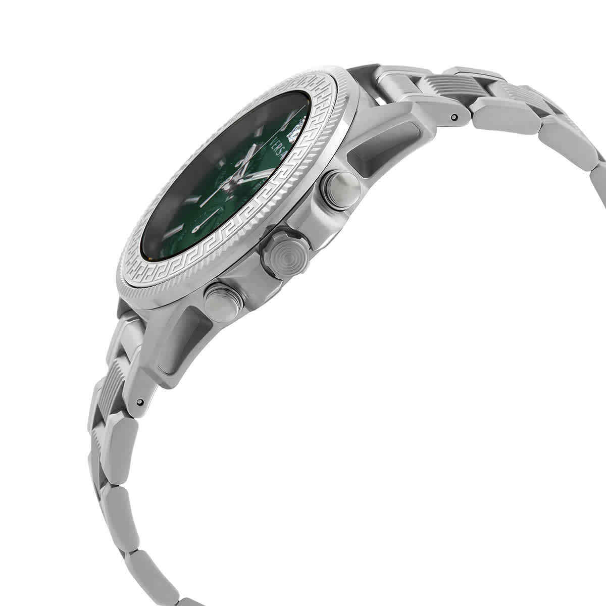  Shop Authentic Versace Greca Action Chronograph Quartz Green Dial Silver Steel Strap Watch for Men - VE3J00422 - Luxxuri
