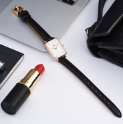  Shop Authentic Daniel Wellington Quadro White Dial Black Leather Strap Watch For Women - DW00100434 - Luxxuri