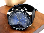  Shop Authentic Emporio Armani Mario Chronograph Blue Dial Black Leather Strap Watch For Men - AR11522 - Luxxuri