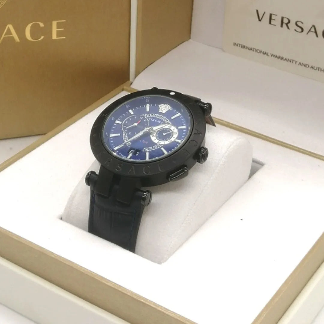  Shop Authentic Versace V Race Chronograph Quartz Blue Dial Blue Leather Strap Watch For Men - VEBV00419 - Luxxuri