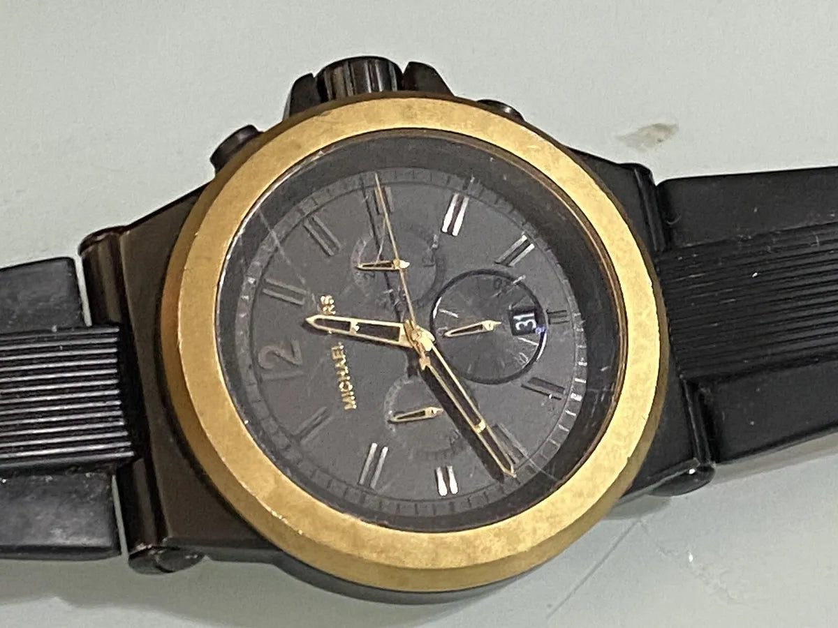 Shop Authentic Michael Kors Dylan Chronograph Quartz Black Dial Black Rubber Strap Watch For Men - MK8383 - Luxxuri
