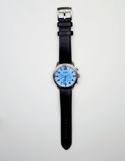  Shop Authentic Fossil Pilot Chronograph Sky Blue Dial Black Leather Strap Watch for Men - FS5162 - Luxxuri