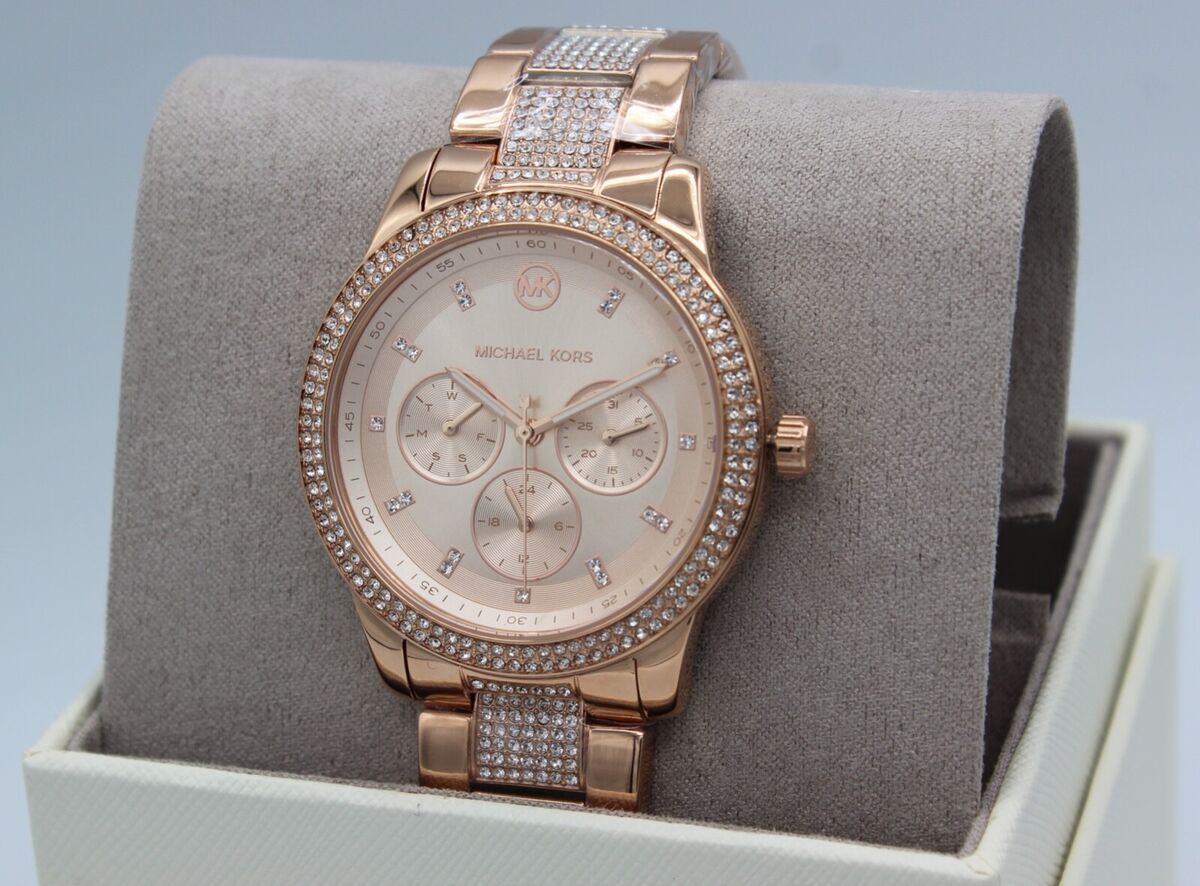  Shop Authentic Michael Kors Tibby Chronograph Crystals Rose Gold Dial Rose Gold Steel Strap Watch For Women - MK6826 - Luxxuri