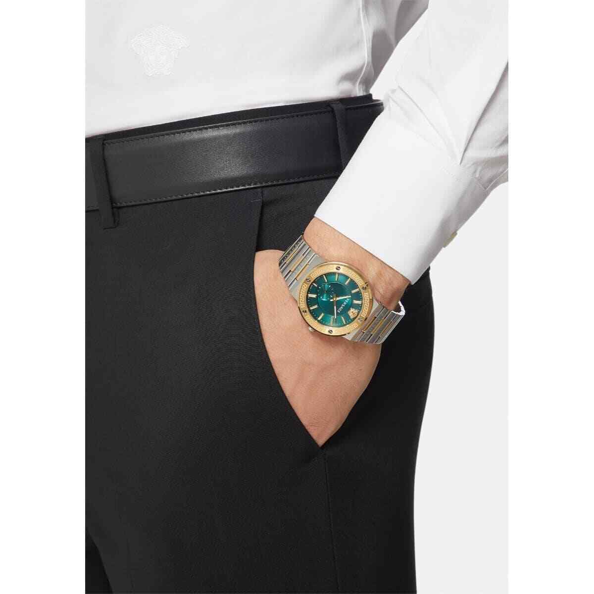  Shop Authentic Versace Hellenyium Quartz Green Dial Silver Steel Strap Watch For Men - VEVK00420 - Luxxuri