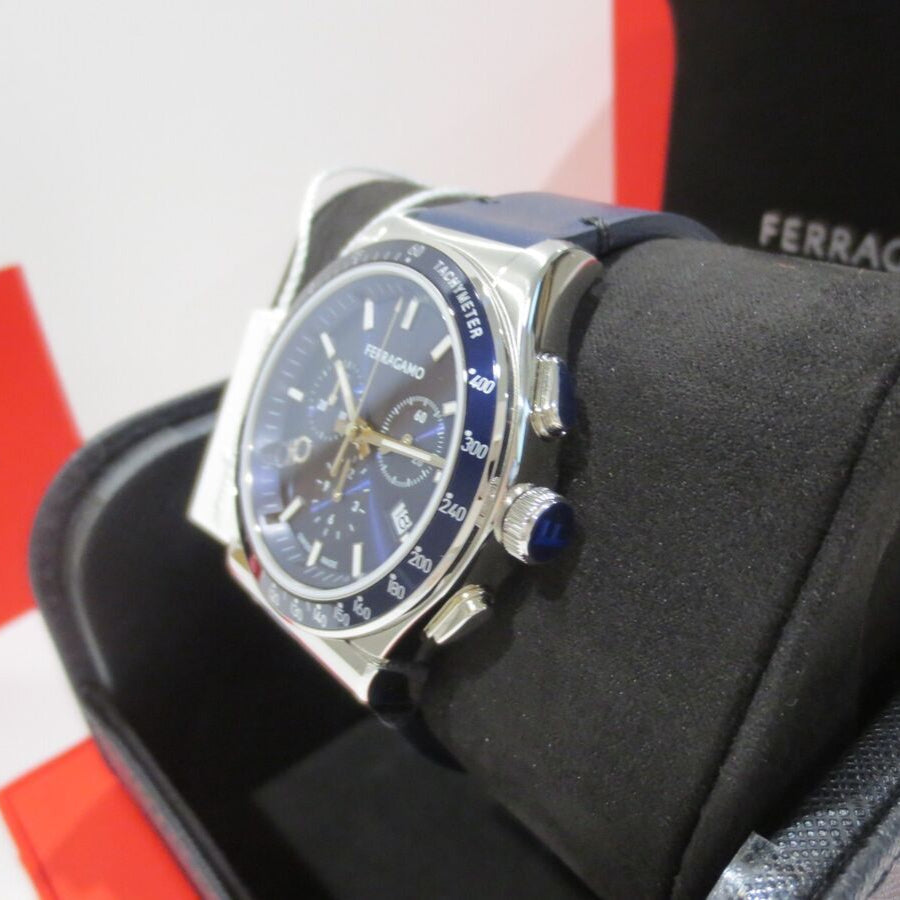  Shop Authentic Salvatore Ferragamo 1927 Chrono Analog Blue Dial Blue Leather Strap Watch for Men - SFKZ00223 - Luxxuri