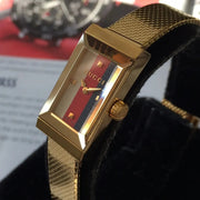  Shop Authentic Gucci G Frame Quartz Diamonds White Red Blue Dial Gold Mesh Bracelet Watch For Women - YA147511 - Luxxuri