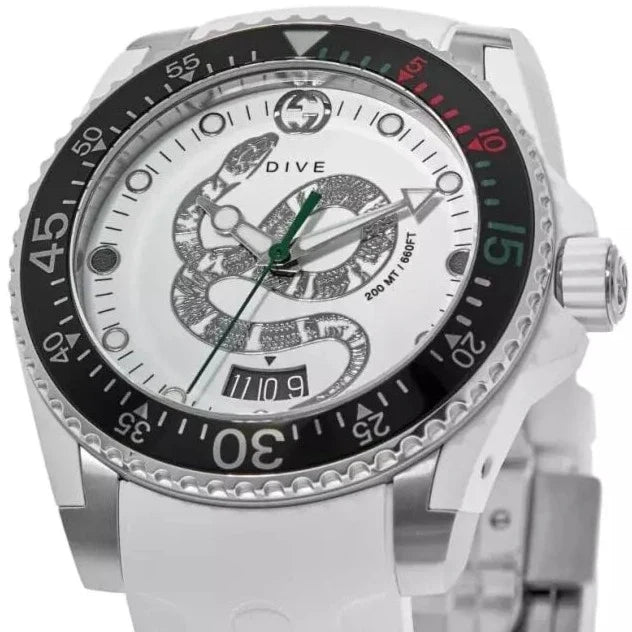  Shop Authentic Gucci Dive Quartz White Dial White Rubber Strap Watch For Men - YA136330 - Luxxuri