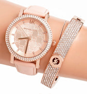  Shop Authentic Michael Kors Corey Analog Rose Gold Dial Pink Leather Strap Watch For Women - MK2987 - Luxxuri