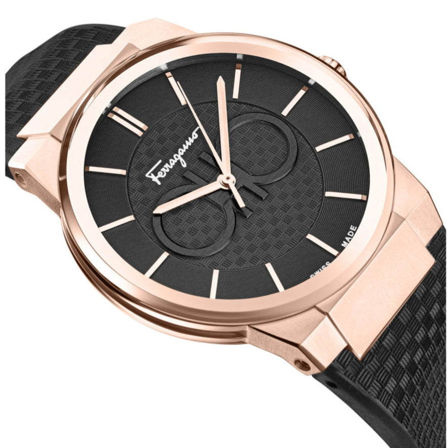  Shop Authentic Salvatore Ferragamo Sapphire Bracelet Black Dial Black Silicone Strap Watch For Men - SFHP01324 - Luxxuri