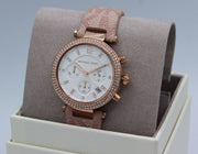  Shop Authentic Michael Kors Parker Chronograph White Dial Pink Leather Strap Watch For Women - MK6935 - Luxxuri