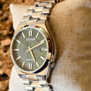  Shop Authentic Citizen Tsuyosa Automatic Camouflage Green Dial Silver Steel Strap Watch For Men - NJ0159-86X - Luxxuri