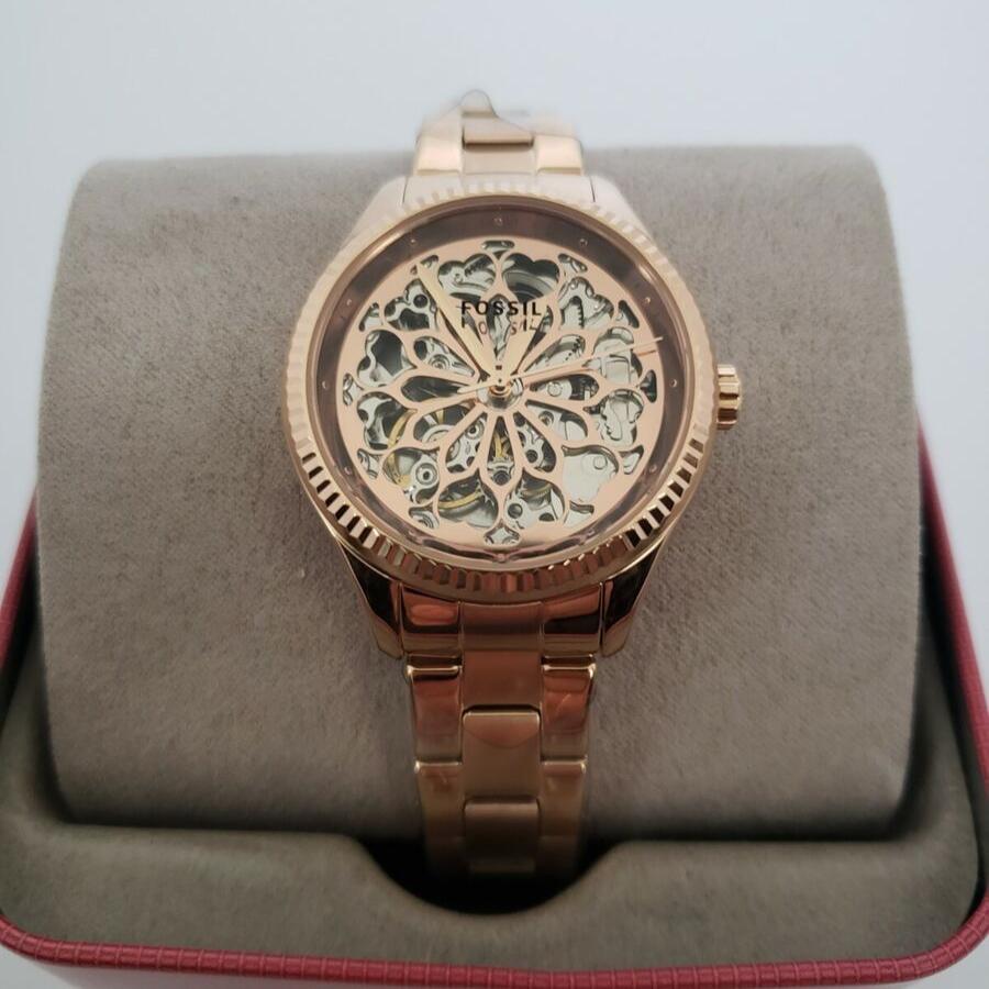  Shop Authentic Fossil Rye Automatic Skeleton Rose Gold Dial Rose Gold Steel Strap Watch for Women - BQ3754 - Luxxuri