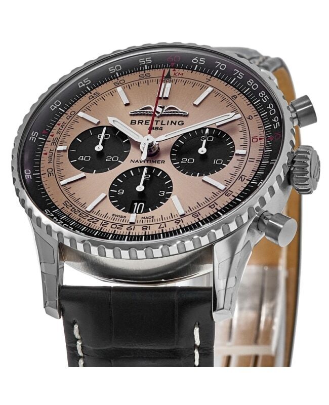  Shop Authentic Breitling Navitimer B01 Chronograph 43 Brown Dial Black Leather Strap Watch for Men - AB0138241K1P1 - Luxxuri