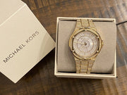  Shop Authentic Michael Kors Lennox Three Hand Crystals White Dial Gold Steel Strap Watch For Women - MK6991 - Luxxuri