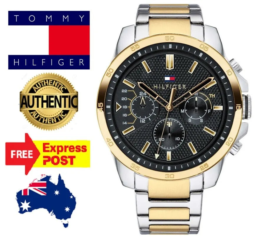  Shop Authentic Tommy Hilfiger Decker Chronograph Black Dial Two Tone Steel Strap Watch for Men - 1791559 - Luxxuri