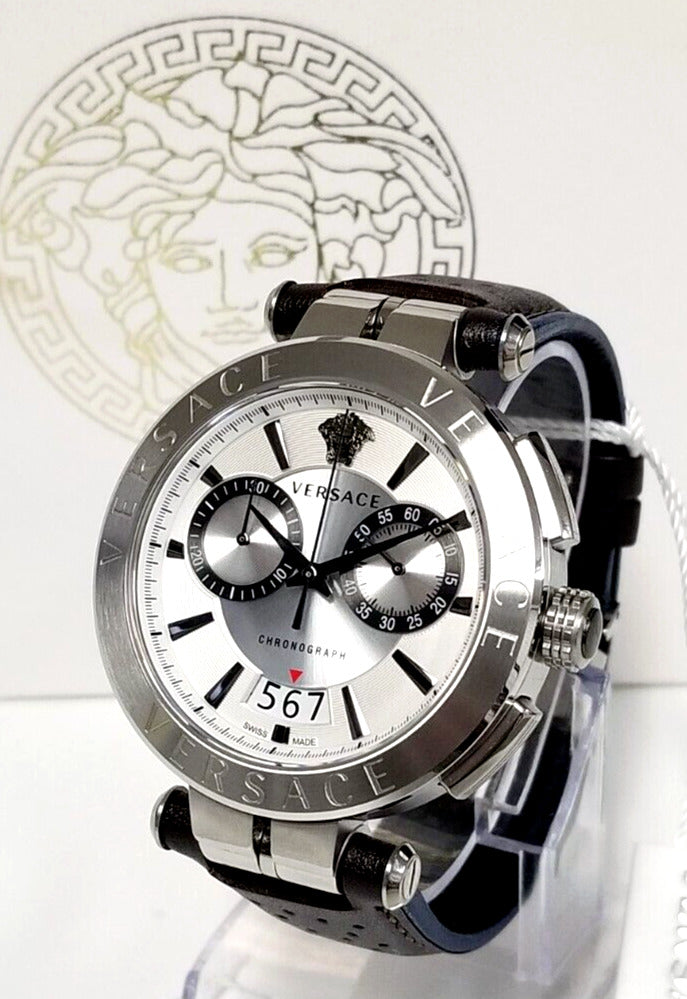  Shop Authentic Versace Aion Chronograph White Dial Brown Leather Strap Watch for Men - VBR010017 - Luxxuri