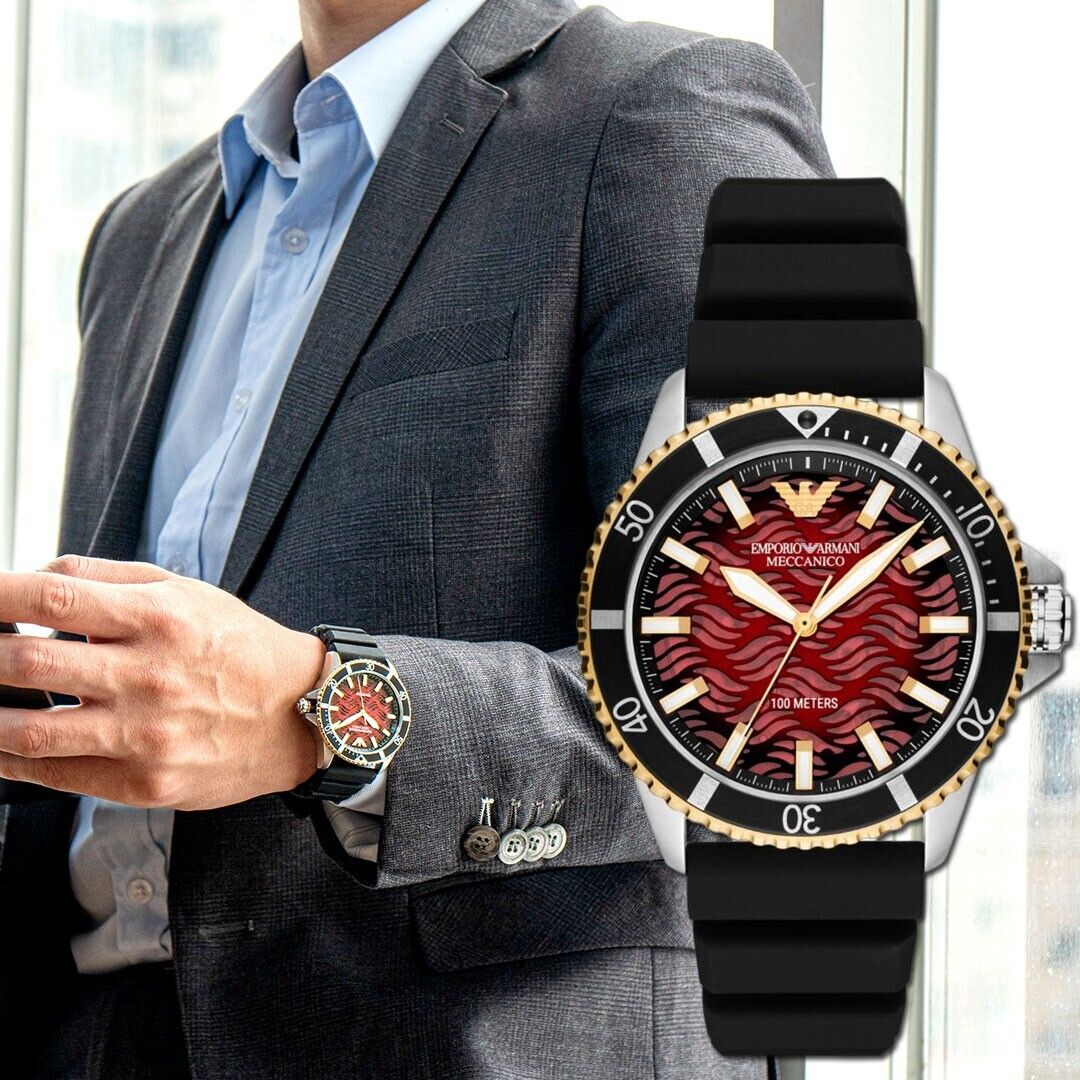  Shop Authentic Emporio Armani Meccanico Automatic Red Dial Black Silicon Strap Watch For Men - AR60070 - Luxxuri