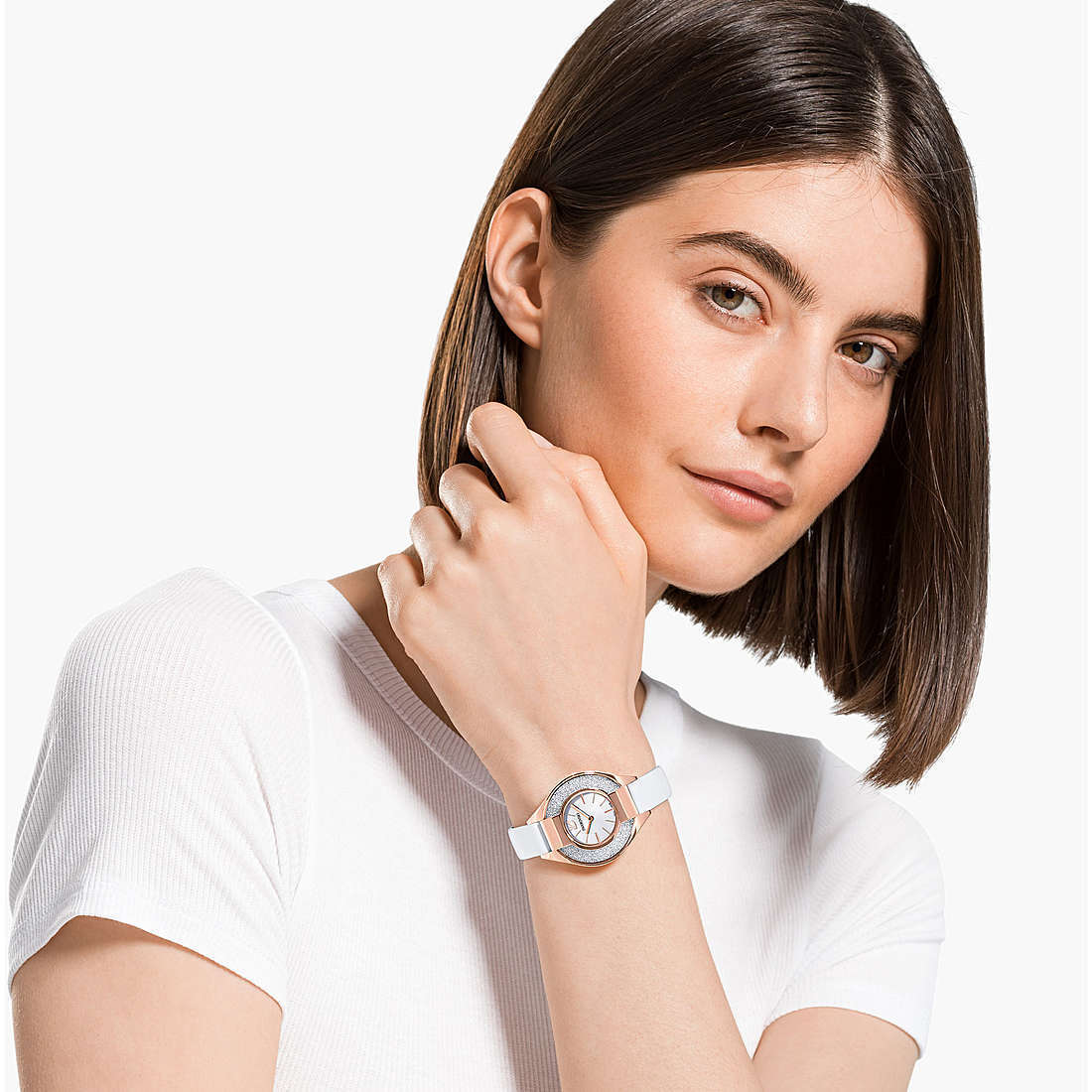  Shop Authentic Swarovski Crystalline Pure White Dial White Leather Strap Watch for Women - 5275046 - Luxxuri