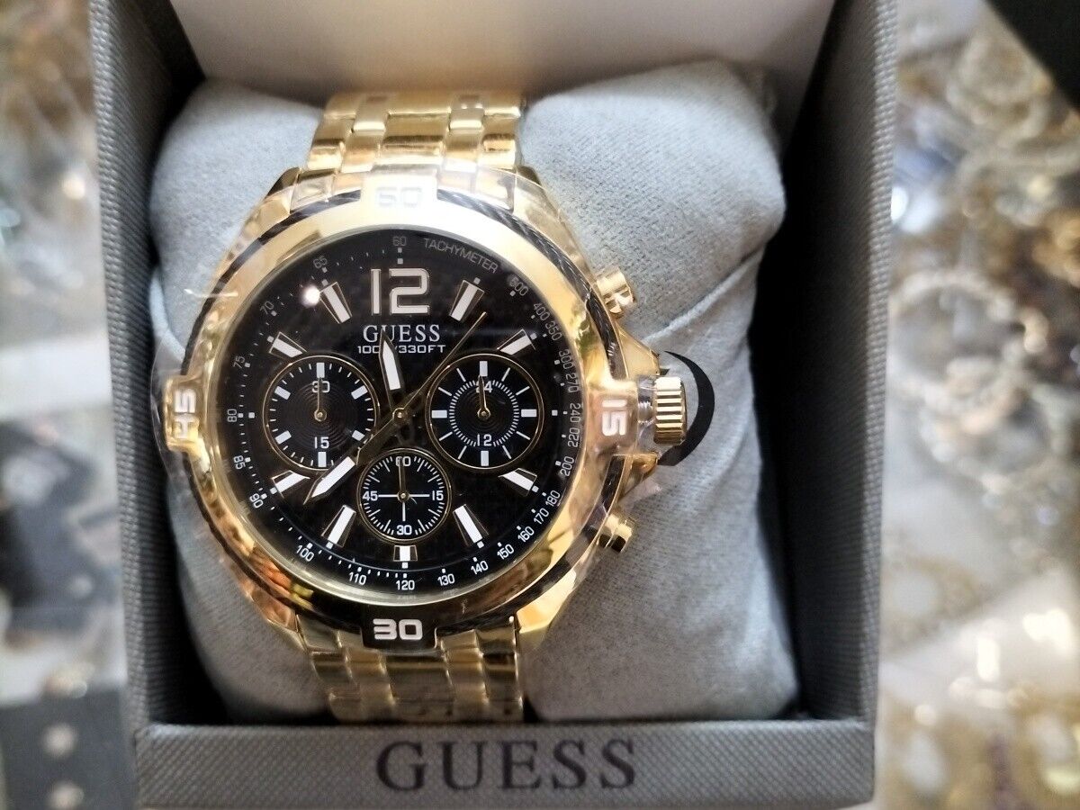  Shop Authentic Guess Surge Chronograph Black Dial Gold Steel Strap Watch for Men - W1258G2 - Luxxuri