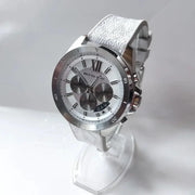  Shop Authentic Michael Kors Brecken Chronograph Silver Dial White Leather Strap Watch For Men - MK8949 - Luxxuri