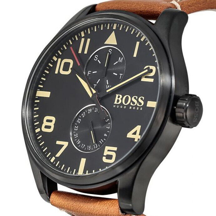  Shop Authentic Hugo Boss Aeroliner Maxx Chronograph Black Dial Brown Leather Strap Watch For Men - HB1513082 - Luxxuri
