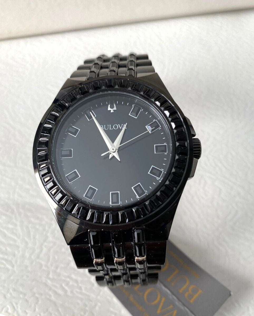  Shop Authentic Bulova Crystal Collection Phantom Black Dial Black Steel Strap Watch for Men - 98A240 - Luxxuri