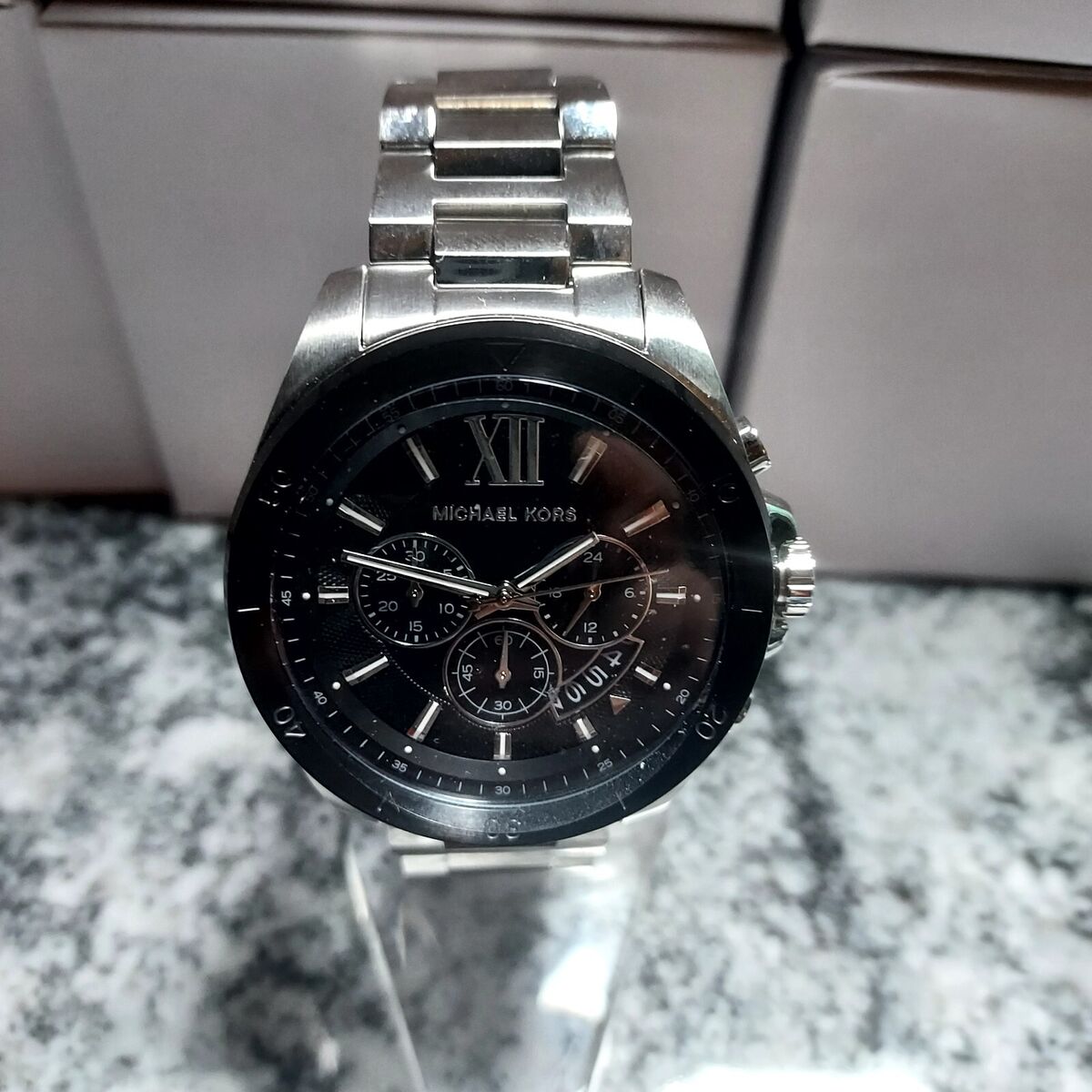  Shop Authentic Michael Kors Brecken Chronograph Black Dial Silver Steel Strap Watch For Men - MK8847 - Luxxuri