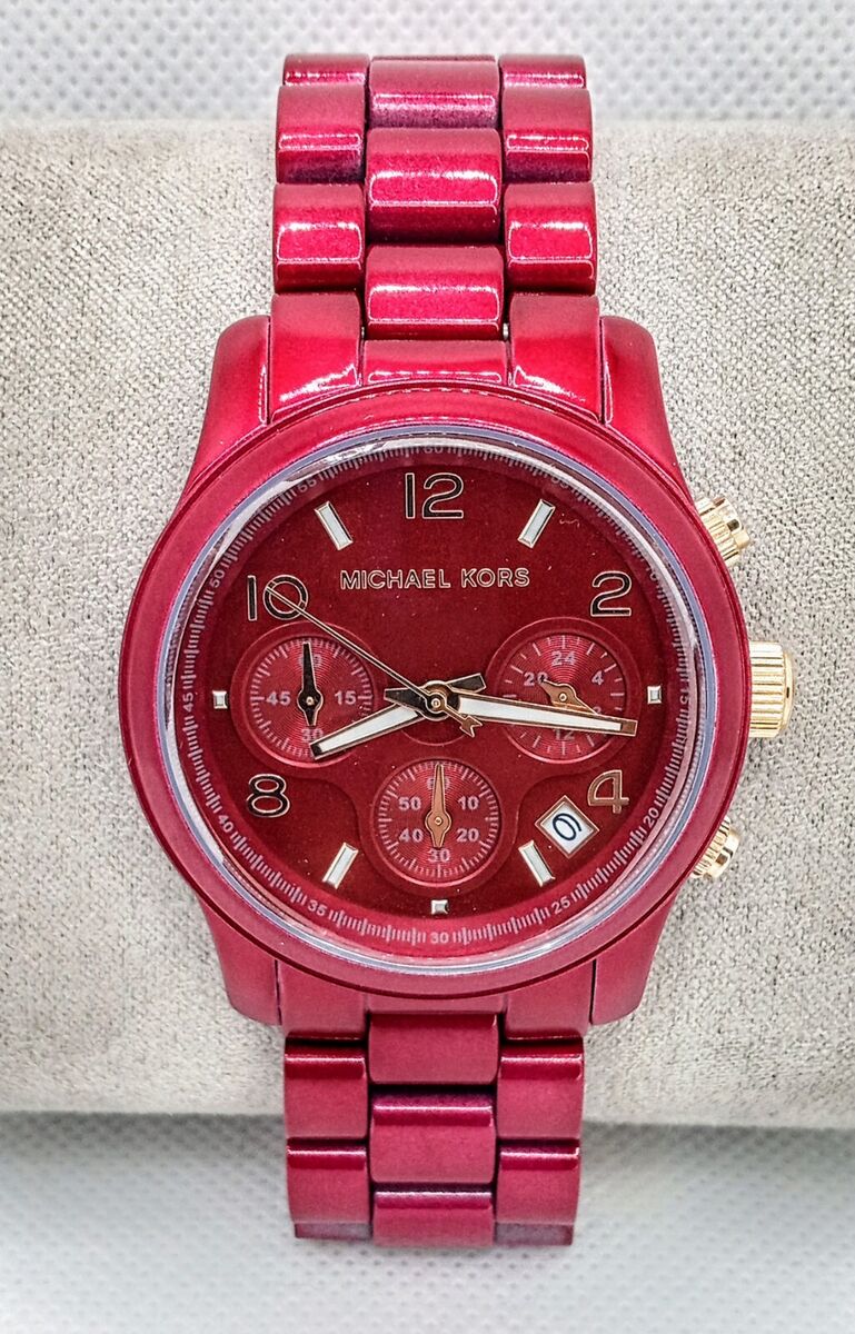  Shop Authentic Michael Kors Runway Analog Chronograph Red Dial Red Steel Strap Watch for Women - MK7436 - Luxxuri