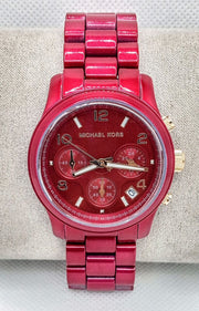  Shop Authentic Michael Kors Runway Analog Chronograph Red Dial Red Steel Strap Watch for Women - MK7436 - Luxxuri