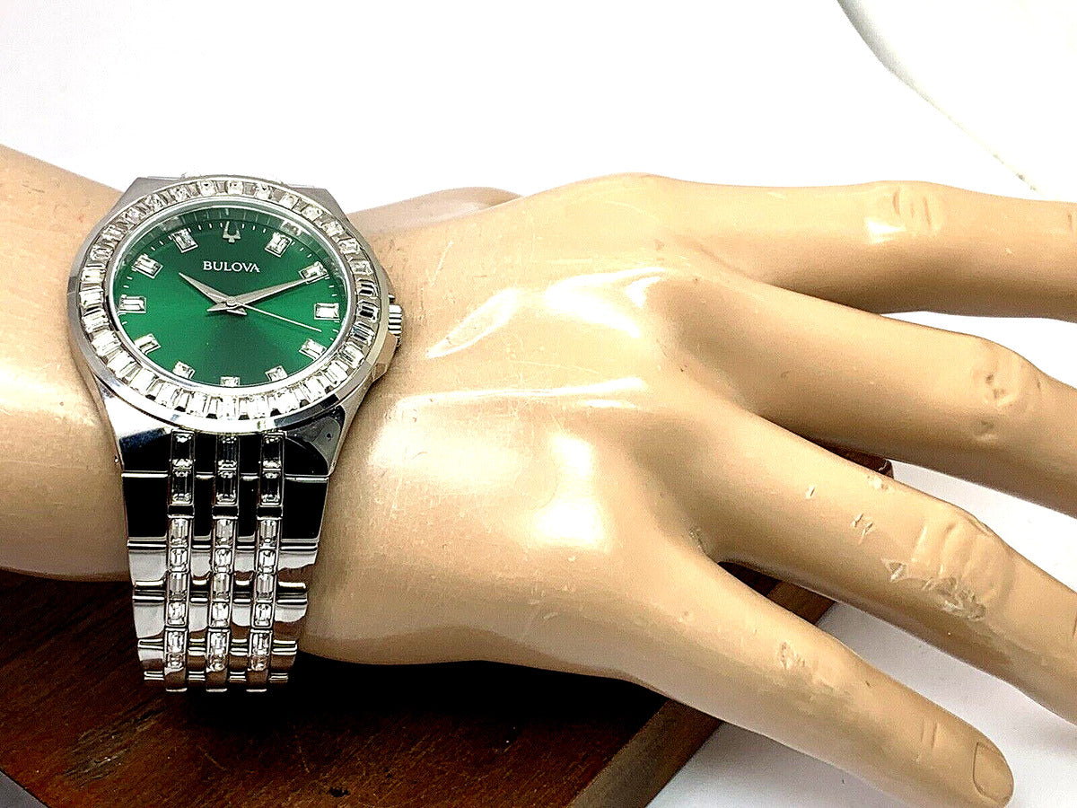  Shop Authentic Bulova Phantom Classic Baguette Green Dial Silver Steel Strap Watch for Men - 96A253 - Luxxuri