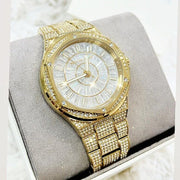  Shop Authentic Michael Kors Lennox Three Hand Crystals White Dial Gold Steel Strap Watch For Women - MK6991 - Luxxuri
