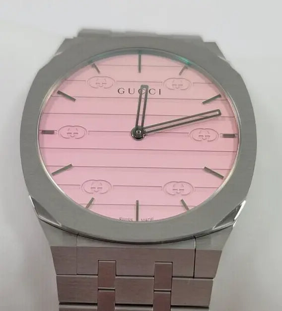  Shop Authentic Gucci 25H Quartz Pink Dial Silver Steel Strap Watch for Women - YA163410 - Luxxuri