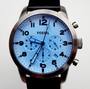  Shop Authentic Fossil Pilot Chronograph Sky Blue Dial Black Leather Strap Watch for Men - FS5162 - Luxxuri