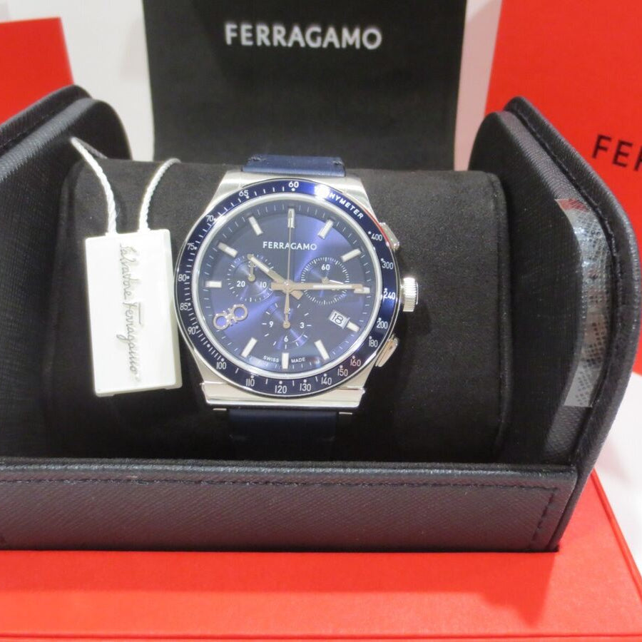  Shop Authentic Salvatore Ferragamo 1927 Chrono Analog Blue Dial Blue Leather Strap Watch for Men - SFKZ00223 - Luxxuri