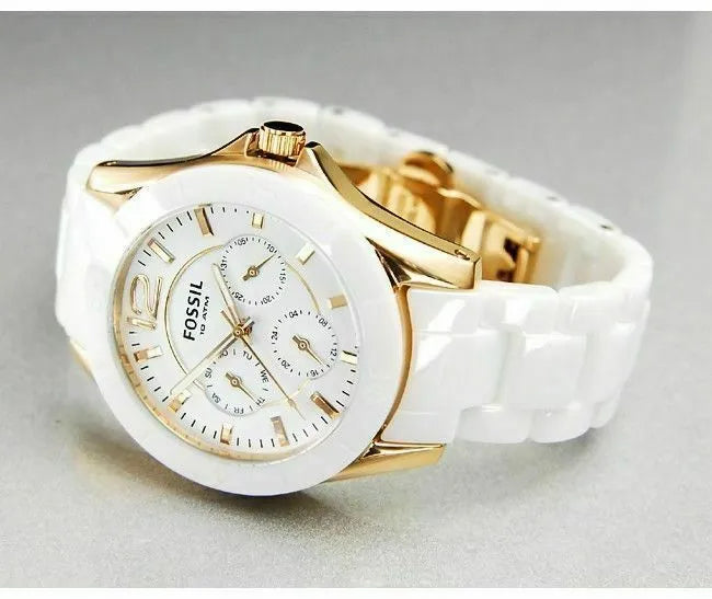  Shop Authentic Fossil Ceramic Multifunction White Dial White Steel Strap Watch for Women - CE1006 - Luxxuri