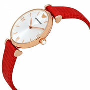  Shop Authentic Emporio Armani Gianni T Bar Silver Dial Red Leather Strap Watch For Women - AR1876 - Luxxuri
