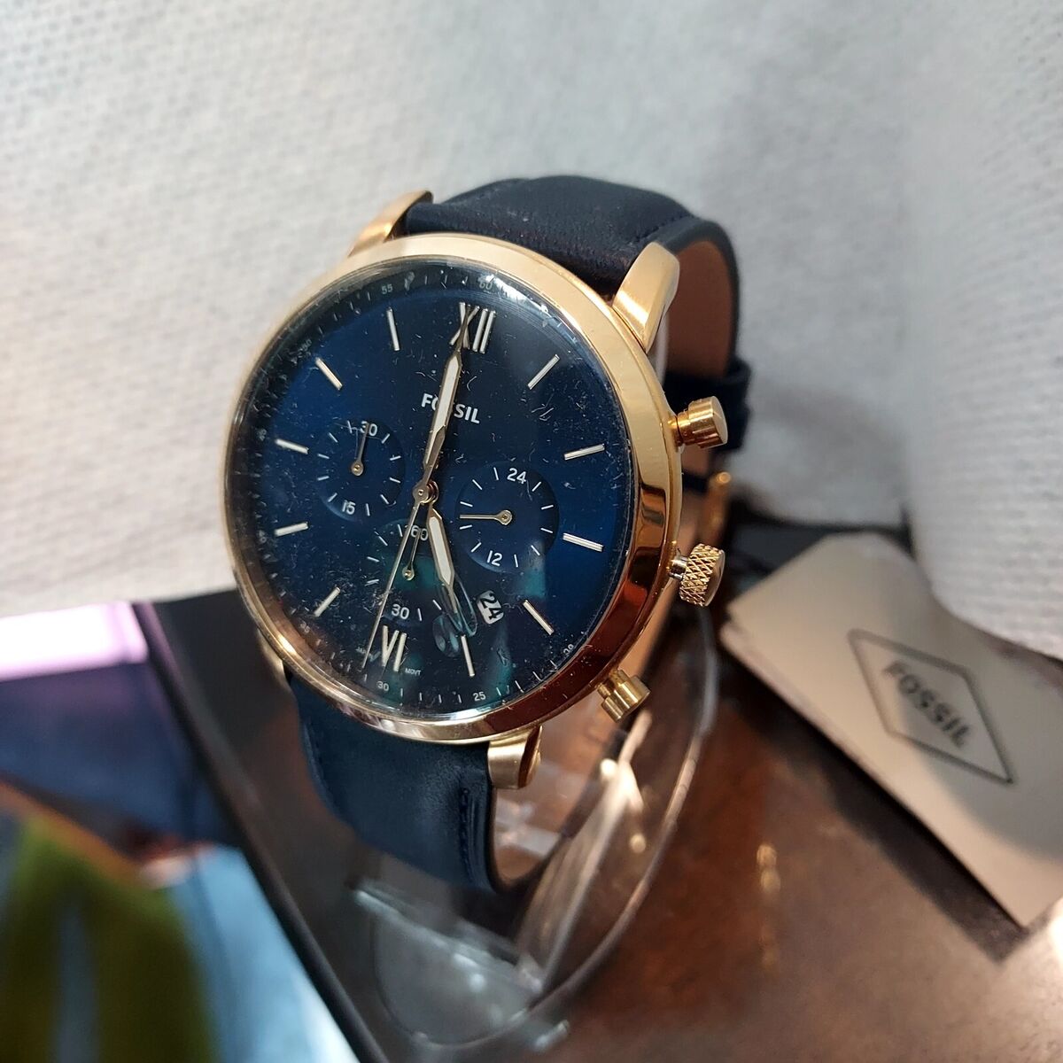  Shop Authentic Fossil Neutra Chronograph Blue Dial Blue Leather Strap Watch for Men - FS5790 - Luxxuri