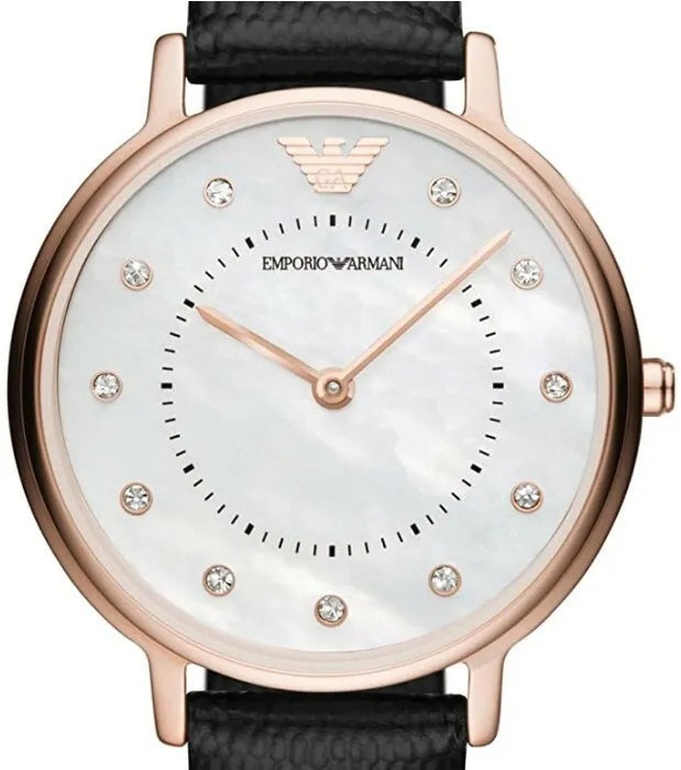  Shop Authentic Emporio Armani Kappa Mother of Pearl Dial Black Leather Strap Watch For Women - AR80011 - Luxxuri
