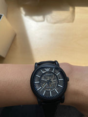  Shop Authentic Emporio Armani Meccanico Automatic Skeleton Dial Black Leather Strap Watch For Men - AR60008 - Luxxuri