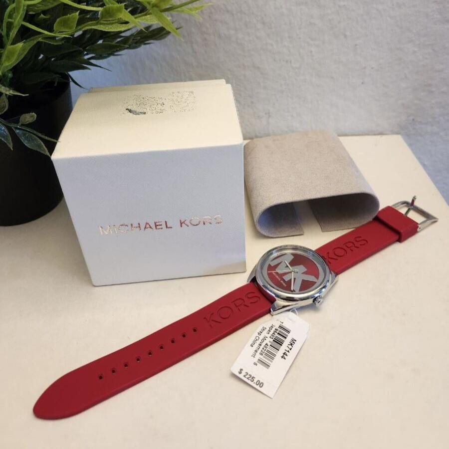  Shop Authentic Michael Kors Janelle Three Hand Red Dial Red Rubber Strap Watch For Women - MK7144 - Luxxuri