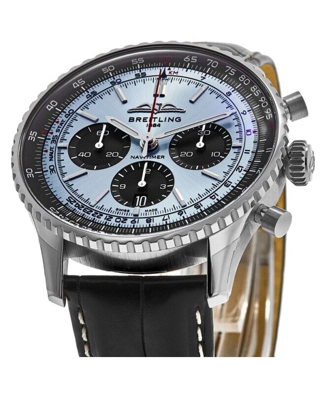  Shop Authentic Breitling Navitimer B01 Chronograph 43 Blue Dial Black Leather Strap Watch for Men - AB0138241C1P1 - Luxxuri