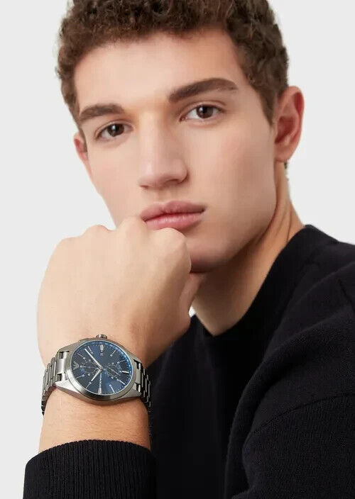  Shop Authentic Emporio Armani Chronograph Quartz Blue Dial Grey Steel Strap Watch For Men - AR11481 - Luxxuri