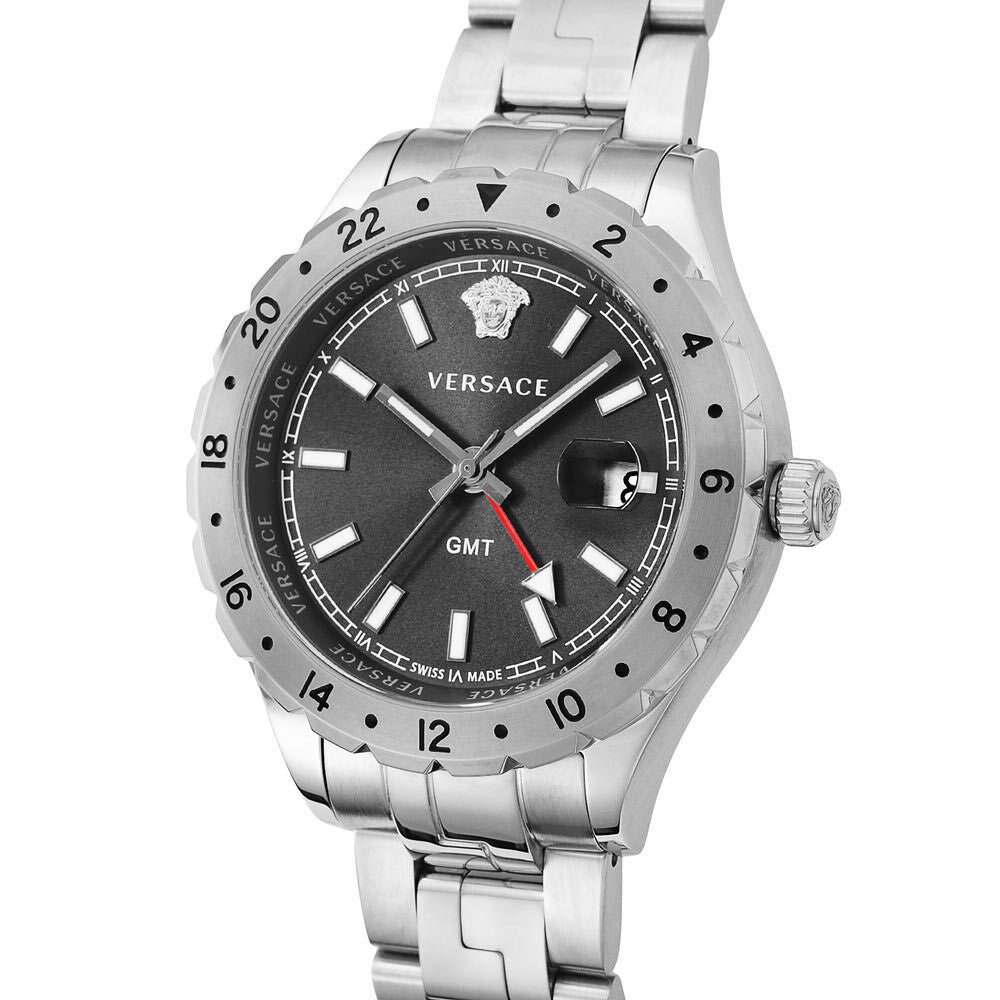  Shop Authentic Versace Hellenyium GMT Black Dial Silver Steel Strap Watch for Men - V11020015 - Luxxuri