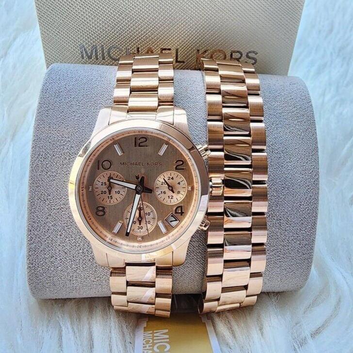  Shop Authentic Michael Kors Runway Chronograph Analog Rose Gold Dial Rose Gold Steel Strap Watch for Women - MK7453 - Luxxuri